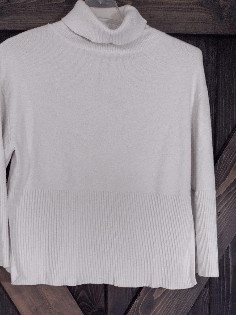 Anrabess Women's White Turtleneck Rib-Hem Sweater Size Small